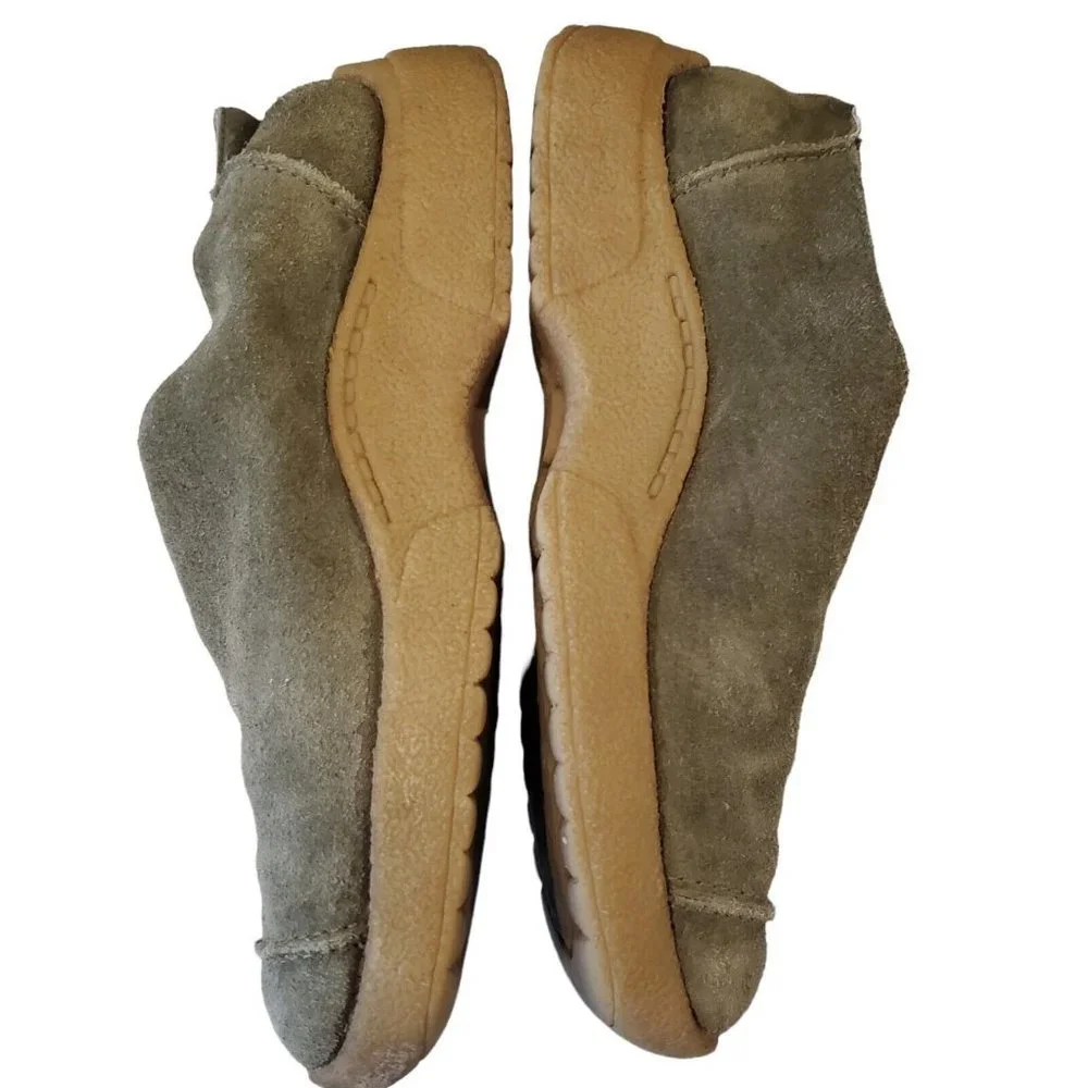 Vintage 90s Chunky Platform Shoes Slipon Suede Army Green Chukka Loafer Sz‎ 8.5